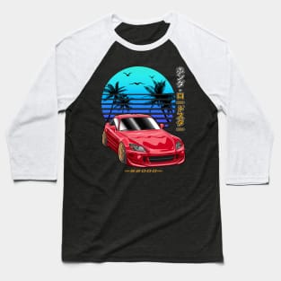 JDM Red Honda S2000 Roadster Sunset Palm Beach Baseball T-Shirt